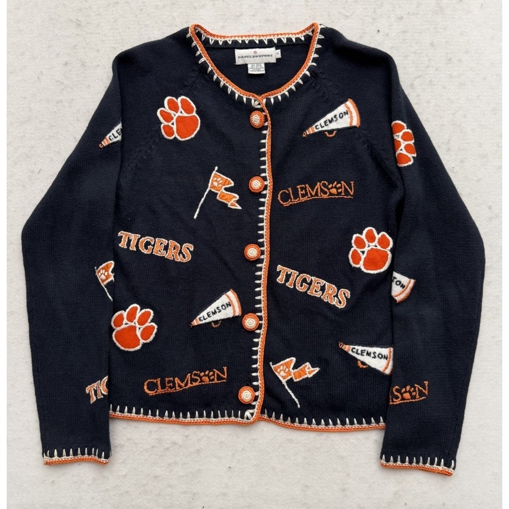Vintage Clemson University Tigers Knit Cardigan Sweater Women's Size Small 90s